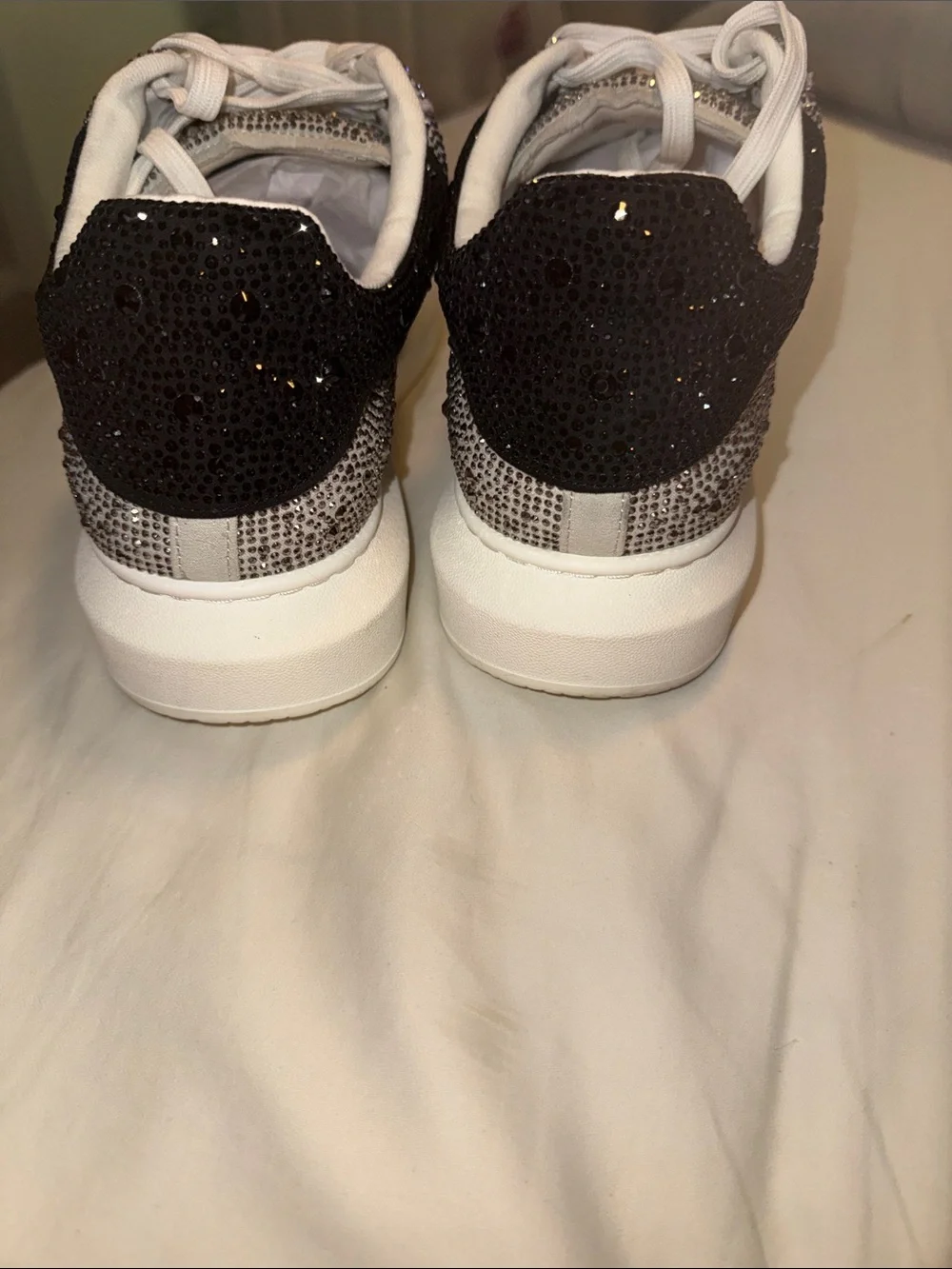 Steve Madden White and Silver Crystal-Embellished Men's Sneakers